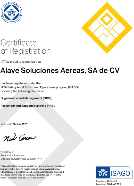 Alave Soluciones Aéreas, obtiene certificación ISAGO